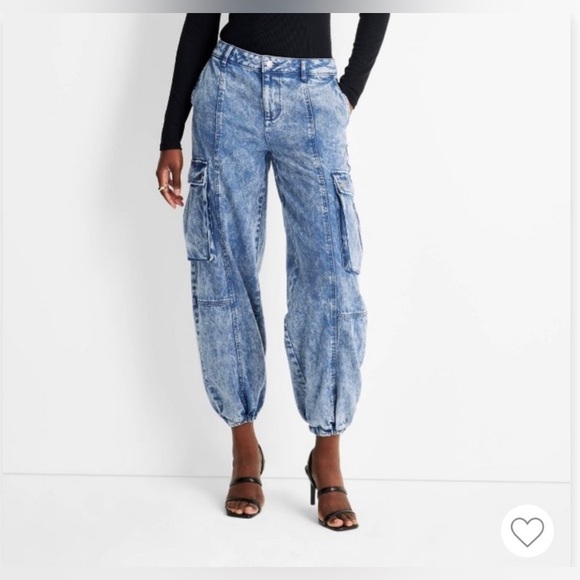future collective Denim - Future Collective with Kahlana Barfield Brown Medium Wash Cargo Jeans